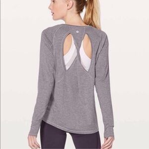 Lululemon Stop Drop and Squat Heathered Purple Long Sleeve Open Back Top Size 8